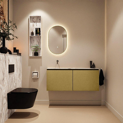 MONDIAZ TURE-DLUX Meuble toilette - 120cm - Oro - EDEN - vasque Glace - position gauche - sans trou de robinet