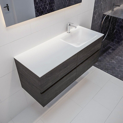 Mondiaz VICA ensemble de meuble de salle de bain - 120cm - meuble sous-vasque marron foncé - 4 tiroirs - lavabo cloud droite - 1 trou de robinet version XL 60cm de haut