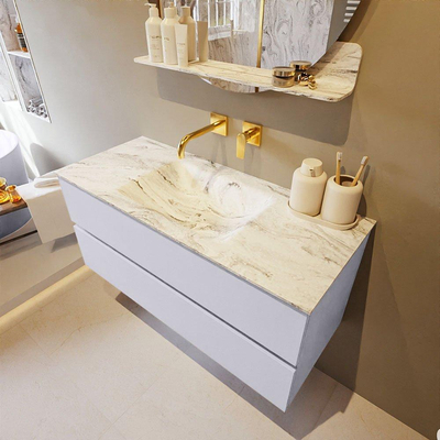 MONDIAZ VICA-DLUX Ensemble meuble de salle de bains - 110cm - meuble bas cale - 2 tiroirs - lavabo encastré cloud centré - sans trous de robinet - version haute 60cm - glace