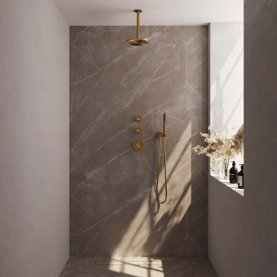Brauer Gold Edition Ensemble de douche pluie encastré - douche principale 20cm - bras plafond - 3 boutons lisses - douchette à main 1 fonction - PVD - or brossé