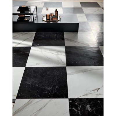 ÉCHANTILLON Terravito Fareno carreau mural et de sol - 60x60cm - 10mm - Carré - rectifié - Imitation marbre - Blanc/noir mat