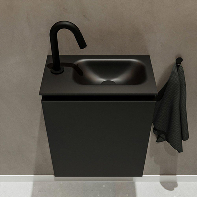 Mondiaz TURE Meuble lave-mains 40x23x50cm 1 trou de robinet 1 porte Urban mat Lavabo Eden Droite Solid Surface Noir