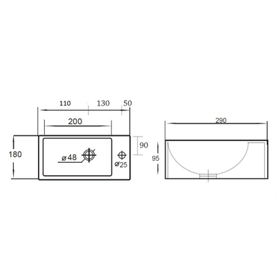 Best Design Wonder lave-mains 29x18x9,5cm 1 trou de robinet à droite céramique blanc