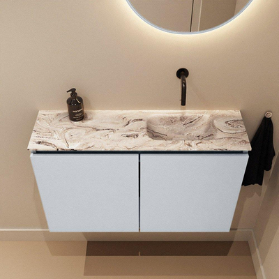 MONDIAZ TURE-DLUX meuble WC 80cm Clay. Lavabo EDEN Glace position droite. Sans trou de robinet.