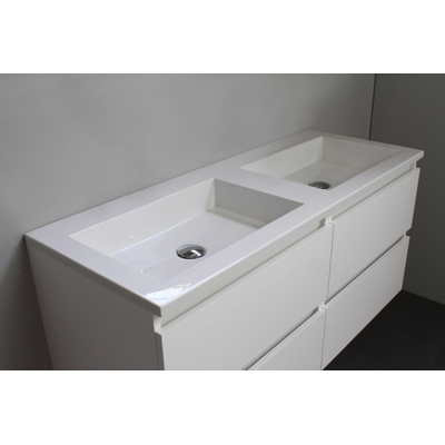 Basic Bella Meuble salle de bains avec lavabo acrylique avec miroir et éclairage Blanc 120x55x46cm sans trous de robinet Blanc brillant