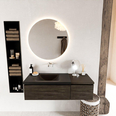 MONDIAZ BUKLA Meuble de salle de bains 120 cm avec module 40 couleur Dark Brown avec 2 tiroirs. Lavabo CLOUD gauche 0 trou de robinet couleur Urban.