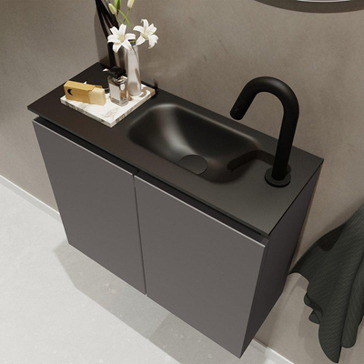 Mondiaz TURE Meuble lave-mains 60x23x50cm 1 trou de robinet 2 portes Dark grey mat Lavabo Eden Droite Solid Surface Noir