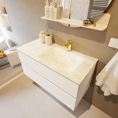 Mondiaz VICA-DLUX ensemble de meuble de salle de bain - 100cm - meuble sous lavabo talc - 2 tiroirs - lavabo encastré cloud droite - 1 trou de robinet - version haute de 60cm - ostra