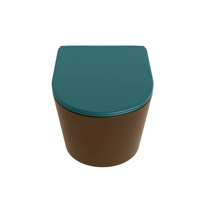 Mondiaz LAVIE WC suspendu – sans bride – 36 x 53 cm – avec abattant softclose – Rust (brun), abattant Smag (vert)