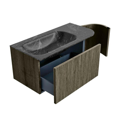 Mondiaz KURVE-DLUX Badkamermeubelset - 95x46x40cm - 1 lade - 1 deur - wastafel solid surface - links - 1 kraangat - Shadow