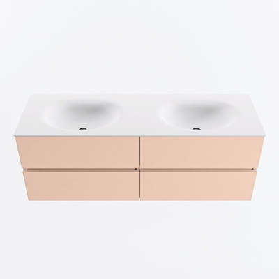 MONDIAZ VICA Badkamermeubelset - 140cm - onderkast rosee - 4 lades - wastafel moon dubbel - zonder kraangaten - 60cm hoge versie - talc