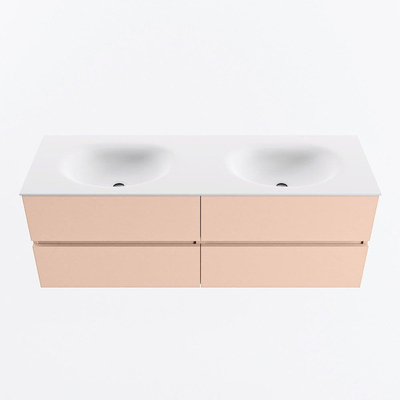 MONDIAZ VICA Ensemble meuble de salle de bains - 140cm - sous-meuble rosee - 4 tiroirs - lavabo moon double - sans trous de robinetterie - version haute 60cm - talc