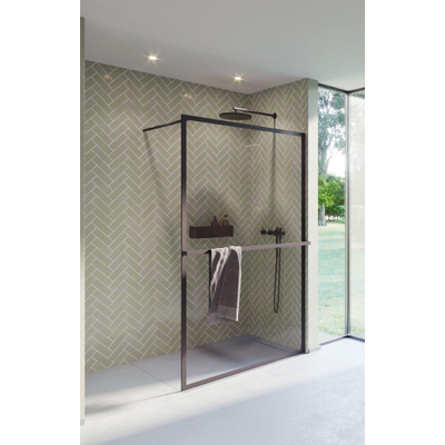 Douche à l'italienne Riho Lucid 100x200cm avec porte-serviettes cadre noir