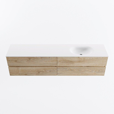 Mondiaz VICA ensemble de meuble de salle de bain - 200cm - meuble sous-vasque chêne blanchi - 4 tiroirs - lavabo lune droite - 1 trou de robinet - version haute de 60cm - talc