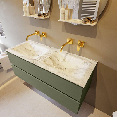 Mondiaz VICA-DLUX ensemble de meuble de salle de bain - 120cm - meuble sous-vasque armée - 2 tiroirs - lavabo encastré nuage double - sans trous de robinet - version haute de 60cm - glace