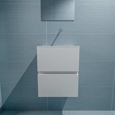 Mondiaz ADA Meuble lave-mains 40x30x50cm sans trou de robinet 2 tiroirs Talc mat Lavabo Lex Droite Solid Surface Blanc