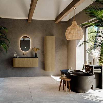 Mondiaz KURVE Ensemble de meuble salle de bain - 110x46x40cm - 1 tiroir - 2 portes - lavabo en solid surface - milieu - sans trou de robinet - Dusk