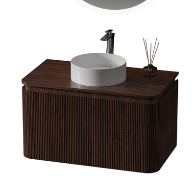 Royal Plaza Terra Edge Meuble sous-vasque - 80cm - nervuré - 2 tiroirs - angles arrondis - châtaigne (noyer)