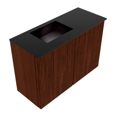 Mondiaz JOYA 60cm toiletmeubel - kleur Ruby - Wastafel FAYE positie Links Zonder kraangat kleur Urban.