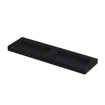 Ink pitch cuvette en céramique double avec vidange et jupes frontale et latérale 2 trous pour robinets 160x45x9cm lauren black matt