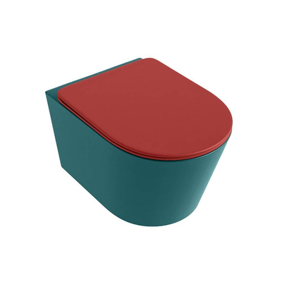 Mondiaz LAVIE hangtoilet – spoelrandloos – 36 x 53 cm – met softclose zitting – Smag (groen), zitting Fire (rood)