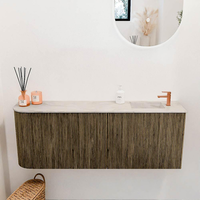 Mondiaz JOYA-DLUX 111.6cm toiletmeubel - ronding links kleur Dusk - Wastafel FAYE positie Rechts 1 kraangat kleur Ostra.