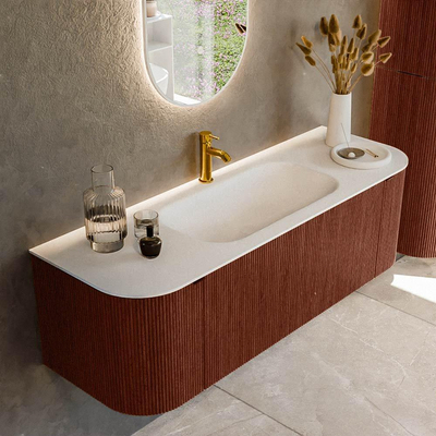 Mondiaz KURVE Ensemble de meuble de salle de bains - 140x46x40cm - 1 tiroir - 2 portes - vasque solid surface - central - 1 trou de robinet - Ruby