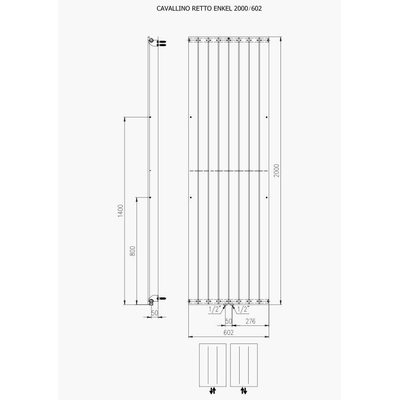 Plieger Cavallino Retto designradiator verticaal enkel middenaansluiting 2000x602mm 1332W wit