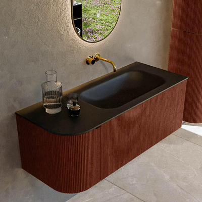 Mondiaz KURVE Ensemble de meuble de salle de bains - 115x46x40cm - 1 tiroir - 1 porte - lavabo solid surface - droit - sans trou de robinet - Ruby