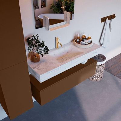 Mondiaz ALAN-DLUX Ensemble de meuble - 120cm - meuble Rust mat - 1 tiroir - Lavabo Cloud Opalo suspendu - vasque Centre - 1 trou de robinet