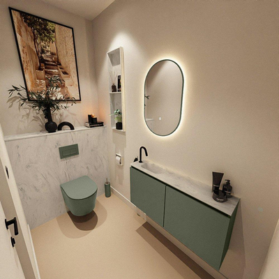 MONDIAZ TURE-DLUX Meuble WC 100cm Army. Lavabo EDEN Opalo position gauche. Avec 1 trou de robinet.