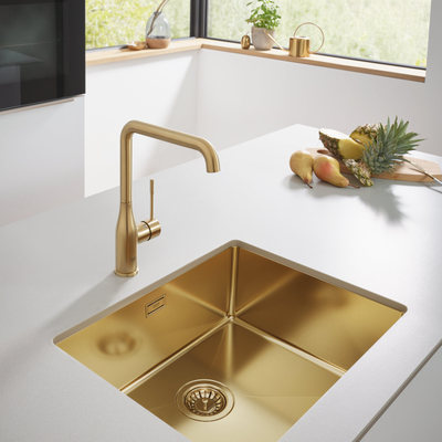 GROHE Essence New Mitigeur de cuisine avec bec L haut pivotant 0° / 150° / 360° cool sunrise brossé (or)
