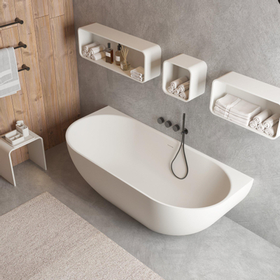 Ideavit Muur Duo Baignoire - 180x80x56cm - trou de trop-plein - bonde clic clac - solid surface - pieds réglables - blanc mat