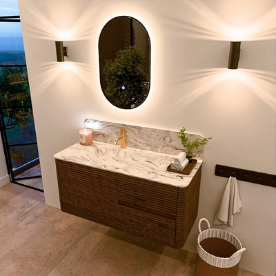 Mondiaz CIRO-DLUX Ensemble de meubles de salle de bains - 110x45x50cm - lavabo en solid surface Glace - 1 vasque à gauche - 1 trou de robinet - 2 tiroirs - Dusk