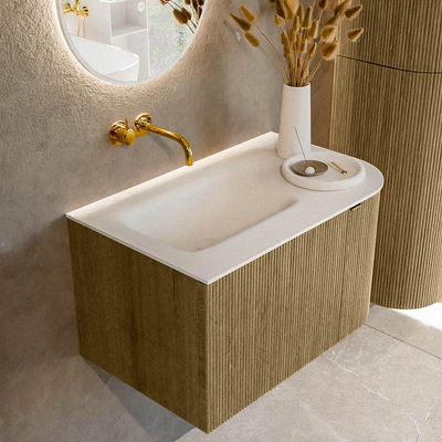 Mondiaz KURVE Ensemble de meuble de salle de bains - 75x46x40cm - 1 tiroir - 1 porte - vasque solid surface - gauche - sans trou de robinet - Dusk