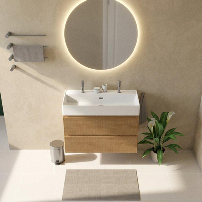 Saniclass Holz Atelier Badkamermeubelset - 100x45x72cm - Legend keramische wastafel mat wit - 1 wasbak - 2 kraangaten - 2 lades - mat eiken natural (hout)