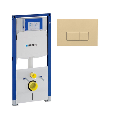 Geberit Duofix Inbouwreservoir UP320 met QeramiQ push bedieningsplaat - wand 112cm - rechthoekige knoppen - kunststof beige