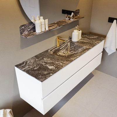 Mondiaz VICA-DLUX ensemble de meuble de salle de bain - 150cm - meuble sous-vasque talc - 2 tiroirs - lavabo encastré cloud milieu - 1 trou de robinet - miroir modèle spot - version XL 60cm haut - lave