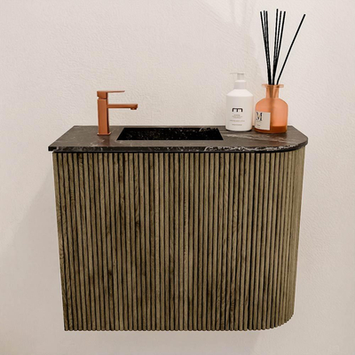 Mondiaz JOYA-DLUX 51.6cm toiletmeubel - ronding rechts kleur Dusk - Wastafel FAYE positie Links 1 kraangat kleur Lava.