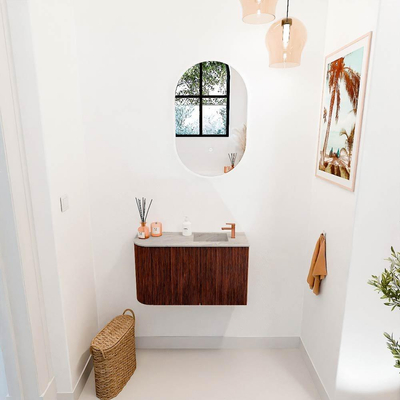 Mondiaz JOYA-DLUX 71.6cm toiletmeubel - ronding links kleur Ruby - Wastafel FAYE positie Rechts 1 kraangat kleur Glace.