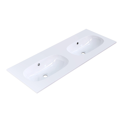 Arcqua Oval Lavabo encastré - 121x46x1.5cm - double vasque - sans trou de robinet - marbre de synthèse - blanc brillant
