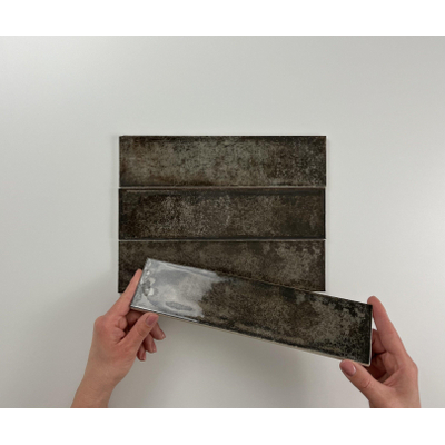ÉCHANTILLON Terravito Dalmira carreau mural - 7,5x30cm - 8,6mm - Rectangulaire - Anthracite brillant