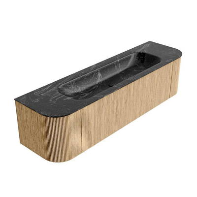 MONDIAZ KURVE-DLUX 170cm Meuble salle de bain avec module 25 G et D - couleur Oak - 1 tiroir - 2 portes - vasque BIG LARGE centre - 2 trous de robinet - couleur Lava