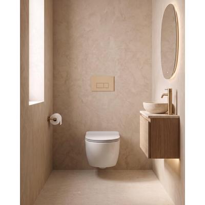 QeramiQ Dely Swirl Pack WC - 36.3x51.7cm - réservoir encastré Geberit UP720 Duofix Sigma - abattant mince - plaque de déclenchement beige - boutons rectangulaires - blanc mat