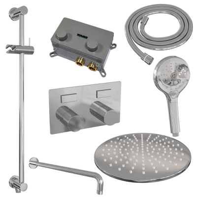 BRAUER Chrome Carving inbouw regendoucheset – Ø30 cm hoofddouche – 39.9 cm gebogen wandarm – ronde handdouche