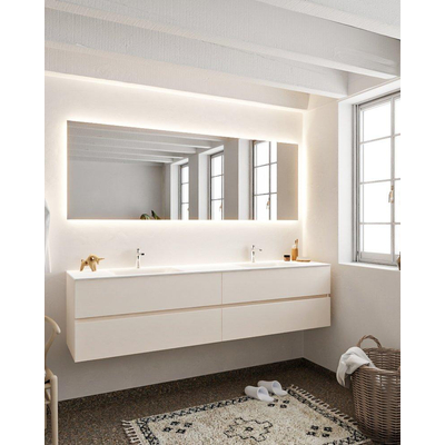 MONDIAZ VICA Ensemble meuble de salle de bains - 200cm - 4 tiroirs - vasque Cloud double - 2 trous de robinet - solid surface linen