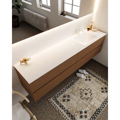 MONDIAZ VICA Badkamermeubelset - 200cm - 4 lades - wasbak Cloud rechts - 1 kraangat - solid surface rust