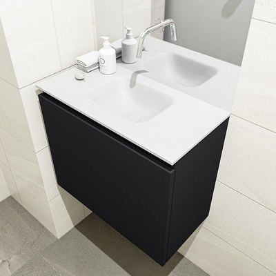 MONDIAZ OLAN Fonteinset - 60x30x40cm - 0 kraangaten - 1 lade - urban mat - wasbak midden - Solid Surface Wit