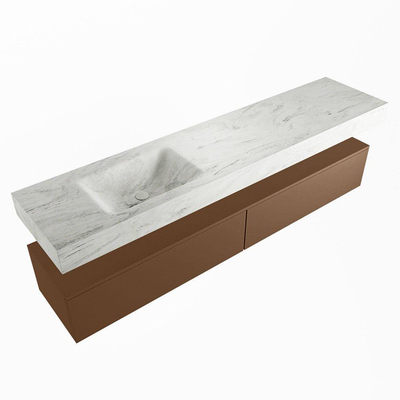 Mondiaz ALAN-DLUX Ensemble de meuble - 200cm - meuble Rust mat - 2 tiroirs - Lavabo Cloud Opalo suspendu - vasque Gauche - 0 trous de robinet