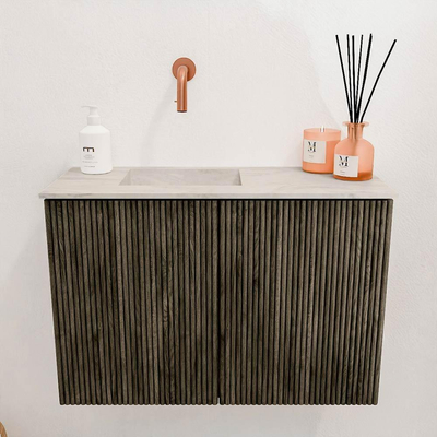 Mondiaz JOYA-DLUX 60cm toiletmeubel - kleur Shadow - Wastafel FAYE positie Links Zonder kraangat kleur Ostra.